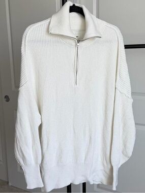 aerie Cream Half-Zip Knit Sweater